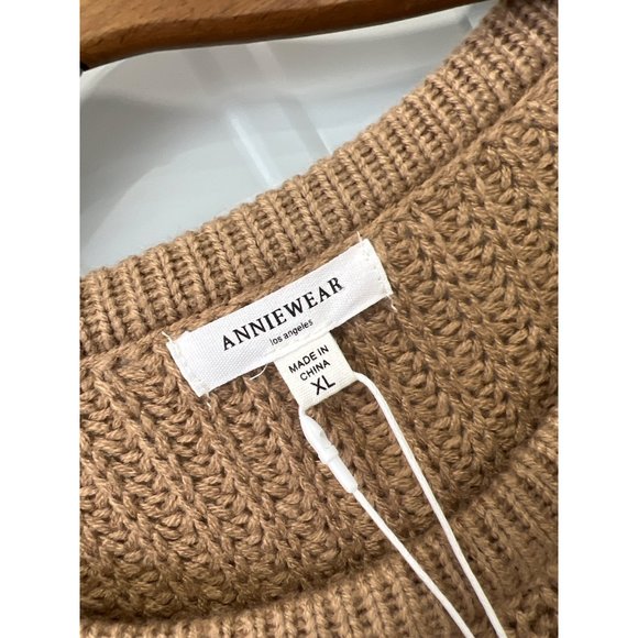 Annie Wear Fringe Tassel Round Neck Loose Fit Sweater Womens XL Camel Knit NEW - Picture 5 of 10